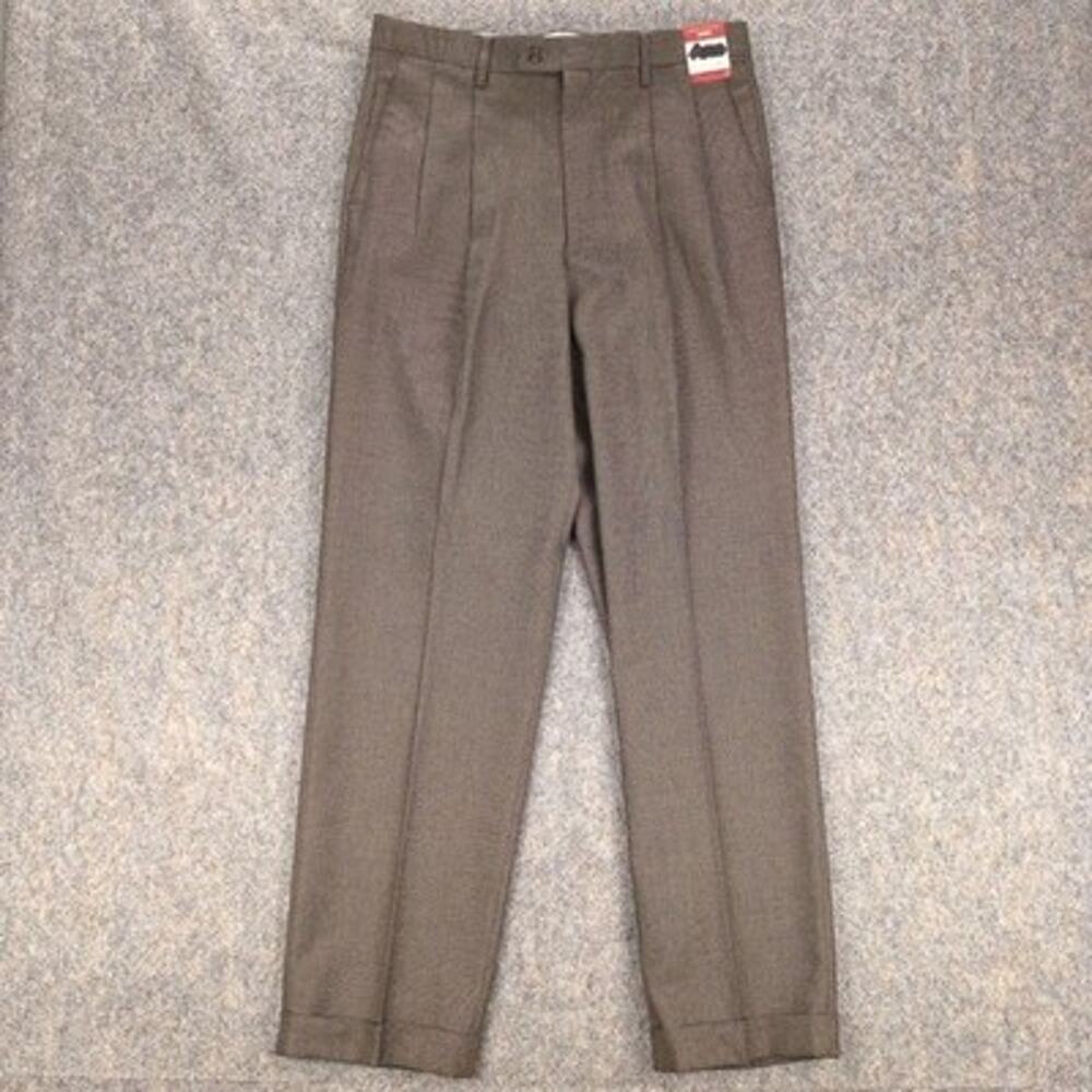 Louis Raphael Dress Pants Mens 33x32 Brown Pin Dot Rosso Red Pleated Classic Fit